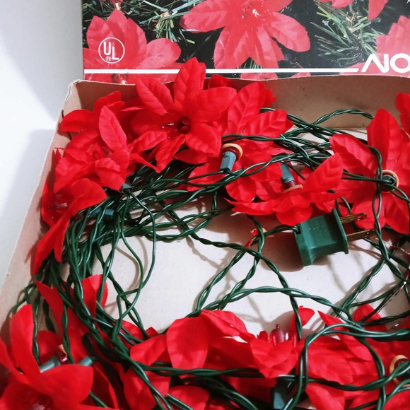 Vintage Noma Midget Lite Silk Poinsettia Set 20 Lights 34ft (hsu) - Picture 3 of 10